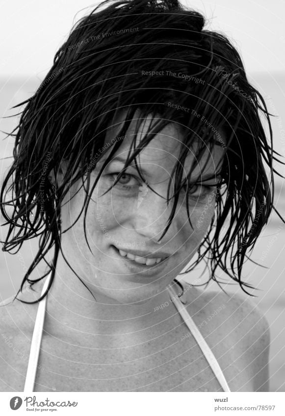 ... black as ebony ... Elfin Insecure Playing Model Charming Young woman Hesitate Nixie (Water Spirit) Black Beautiful Portrait photograph Woman Ocean Beach