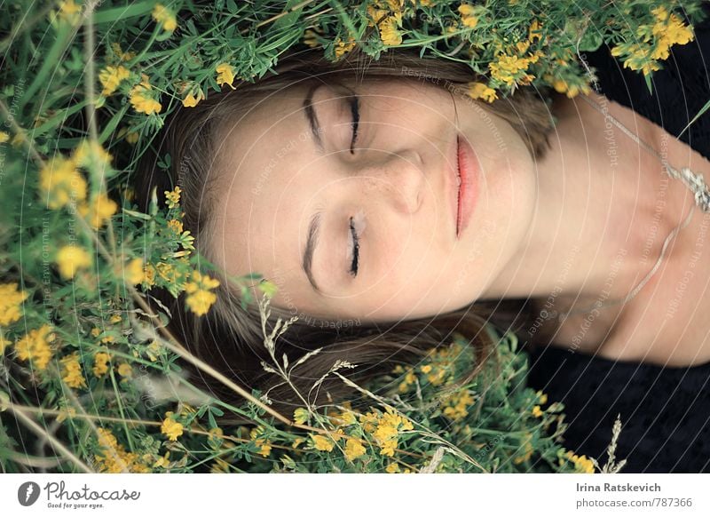 sleeping beauty Beautiful Young woman Youth (Young adults) Hair and hairstyles Face 1 Human being 18 - 30 years Adults Nature Beautiful weather Flower Grass