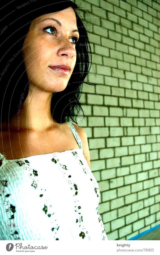 go green Wall (barrier) Woman Green Flower Black Brick Summer Top Derelict Hair and hairstyles
