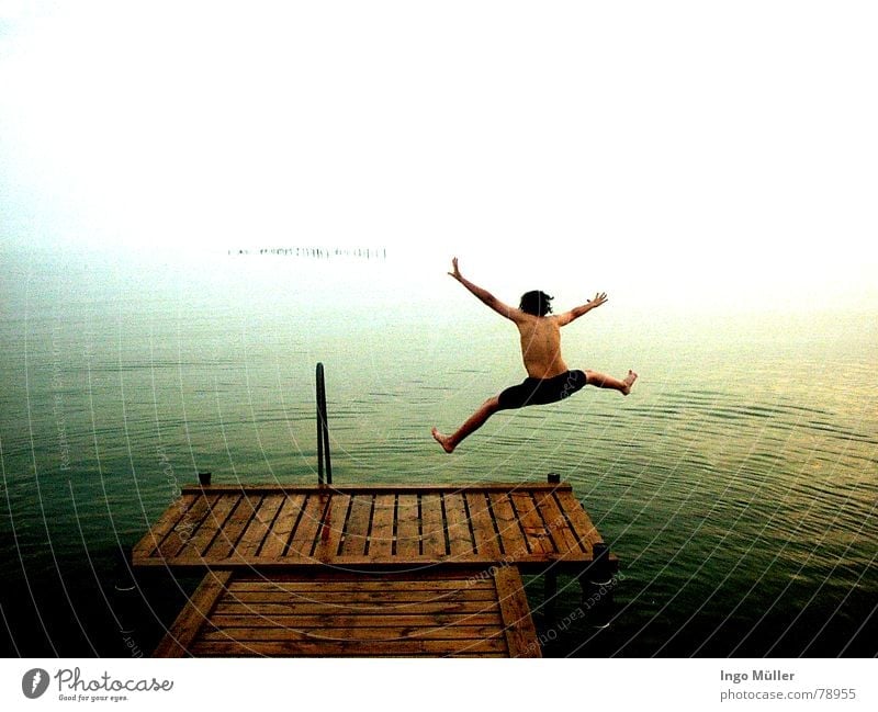 jump Deep Ocean Man Jump Footbridge Aquatics Water Joy Swimming & Bathing