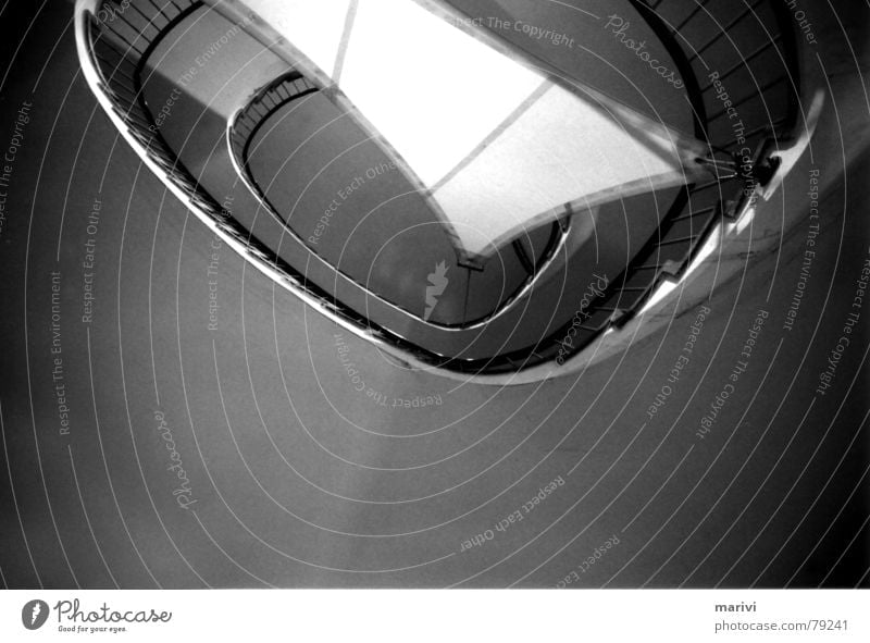 sailing Cloth Staircase (Hallway) Oval Under Light Spiral Winding staircase Black & white photo Sail Stairs Handrail Upward Blanket Shadow Perspective