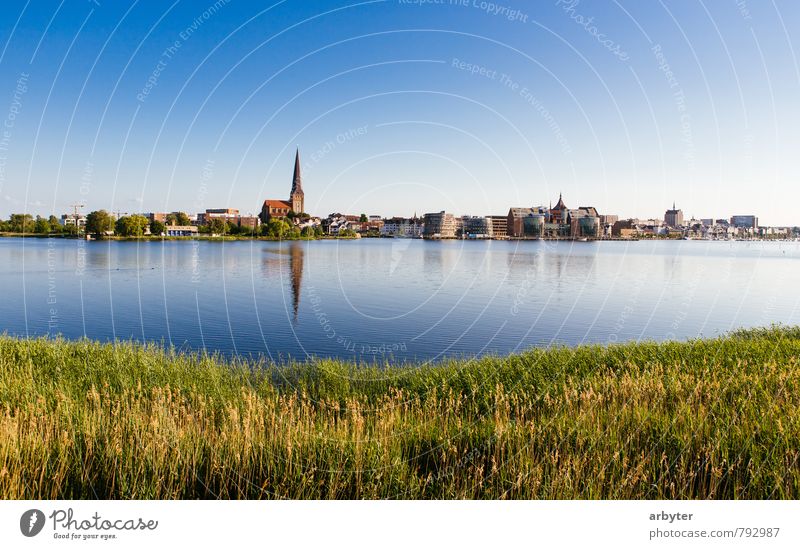Rostock an der Warnow Vacation & Travel Summer Nature Water Cloudless sky Sunlight Beautiful weather Coast River Town Church Storehouse Authentic Free Happiness