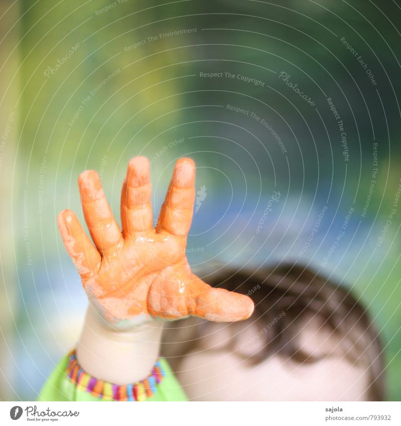 kleckserei - orange hand Human being Androgynous Child Toddler Hand 1 1 - 3 years Art Artist Work of art Esthetic Orange Joy Uphold Grasp Enthusiasm