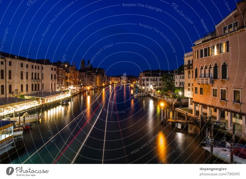 Venice in the night Beautiful Vacation & Travel Tourism Culture Sky Clouds Town Bridge Building Architecture Transport Street Watercraft Historic Blue Italy