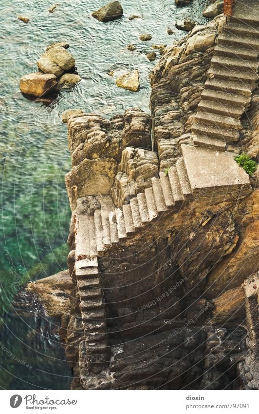 Upstairs, downstairs Vacation & Travel Tourism Sightseeing Summer Summer vacation Ocean Rock Coast Mediterranean sea Cinque Terre Liguria Stairs Threat Tall