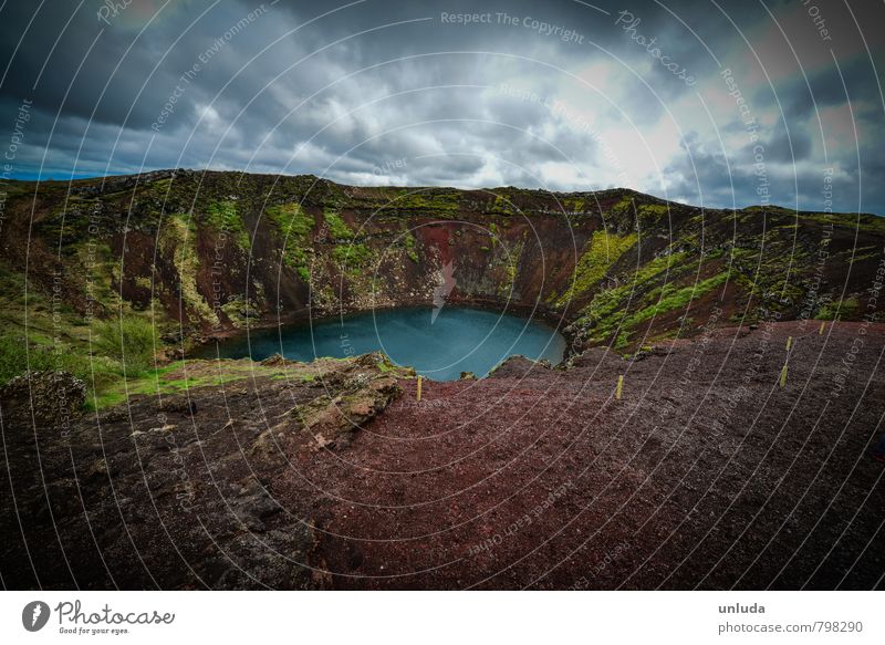 Iceland Volcanic crater Horizon Idyll Moody Tourism Colour photo Exterior shot Twilight Downward
