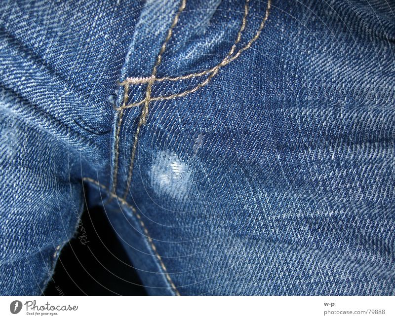 jeans Unintentional Pants Torn Broken Clothing crotch Hollow Blue Old Jeans Denim Denim blue Abrasion Close-up Detail