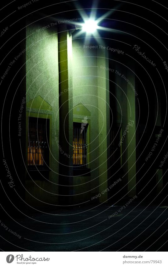 sports home House (Residential Structure) Building Night Long Window Green Lantern Triangle Electric bulb Street lighting Long exposure Tall Old Glass