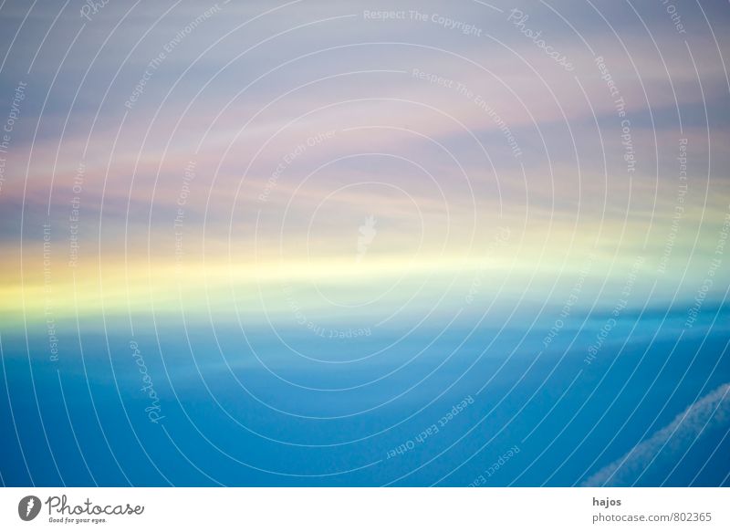 Sky with condensation stripes and layers of paint Stripe Soft Pink Blue Dye Level Yellow White Vapor trail background Nature Colour photo Exterior shot Abstract