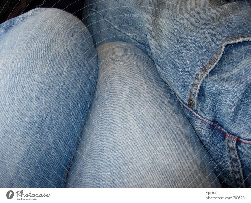 blue jeans Together Attraction Pants Knee Stitching Touch Magnetic Jeans Affection Human being Legs Alluring