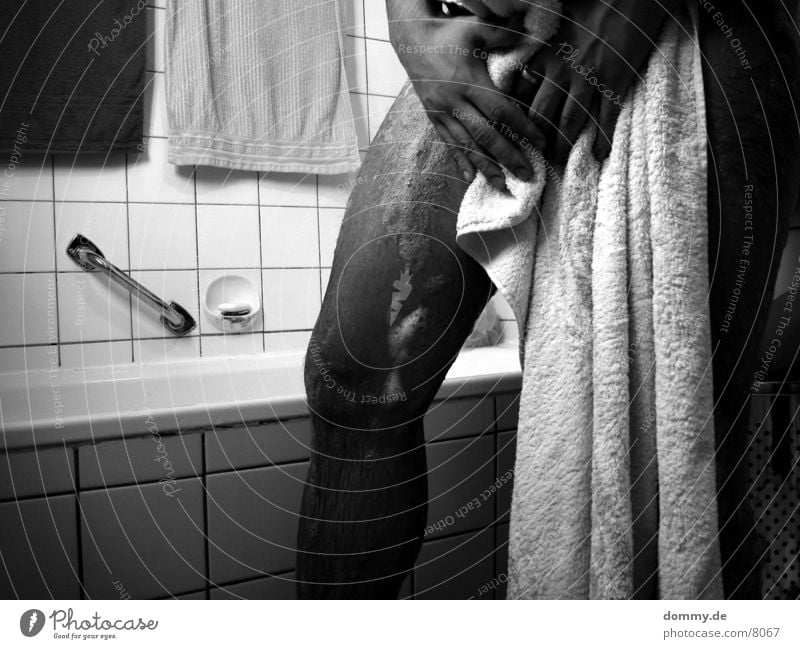 Wash day I Man Foam Towel Black White Swimming & Bathing Legs Black & white photo