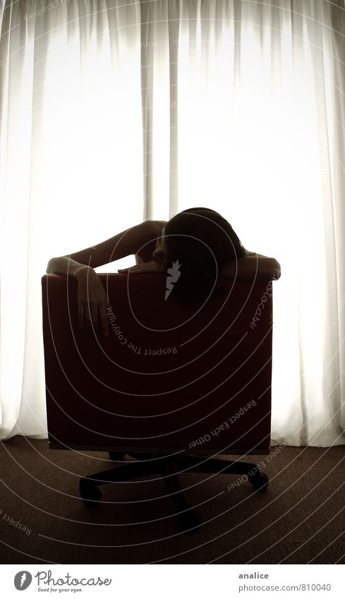 depression I Human being Feminine Young woman Youth (Young adults) Woman Adults 1 Sleep Naked Boredom Sadness Loneliness Chair Curtain Light Hand Sit