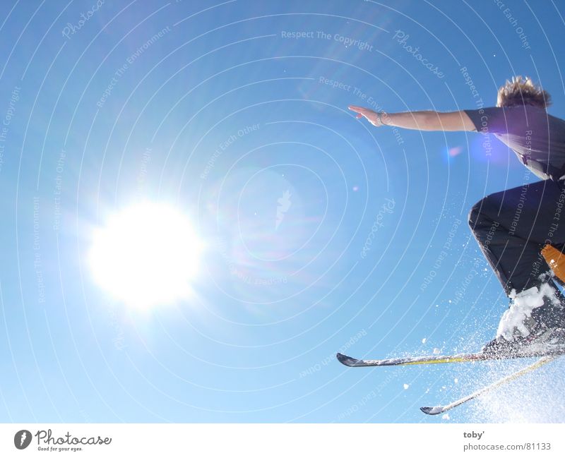 flying into the sun Light Jump Sports Playing Sun Joy Sky Snow Blue Skiing