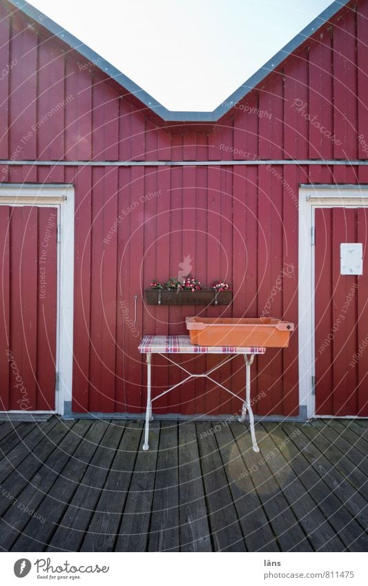Fischers Fritze Fishery Fishing port Perspective Table Crate Facade Cladding Jetty Car door Wooden floor Wooden wall Wooden house Wooden hut Window box Deserted