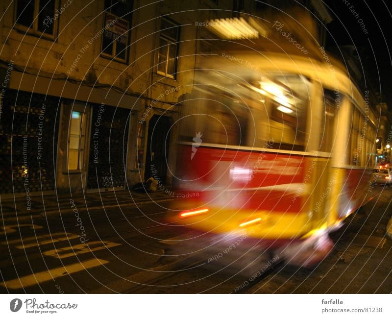 Missed the Tram Night Blur Yellow Red Light Road traffic Asphalt Sleep Traffic infrastructure Bus who spend the night