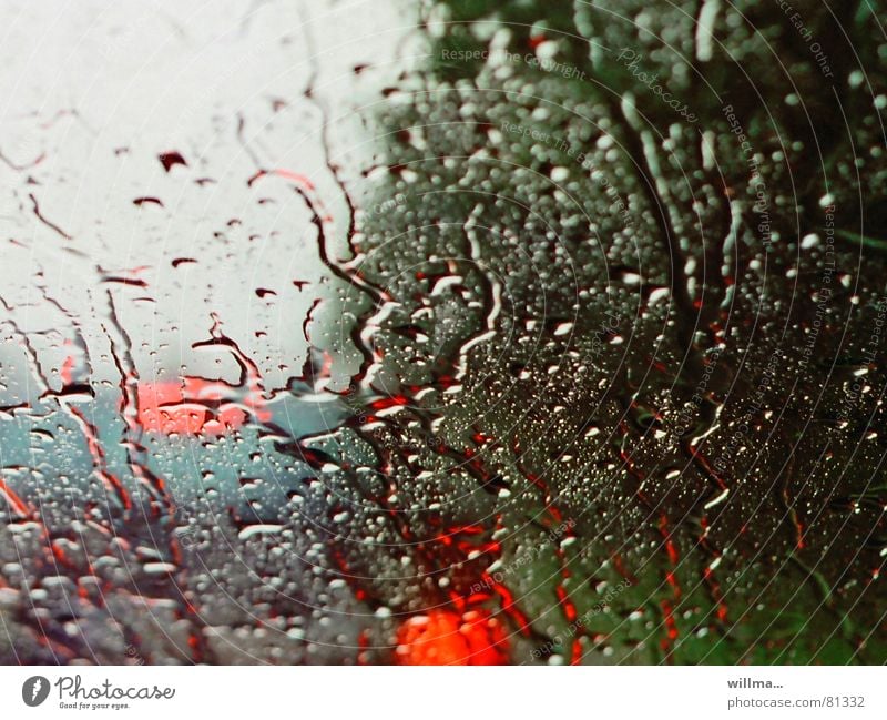 Driving in poor visibility in the rain Rain Rainy weather Weather Windscreen Cold Wet Rear light Vacation & Travel Drops of water Sadness Comfortless