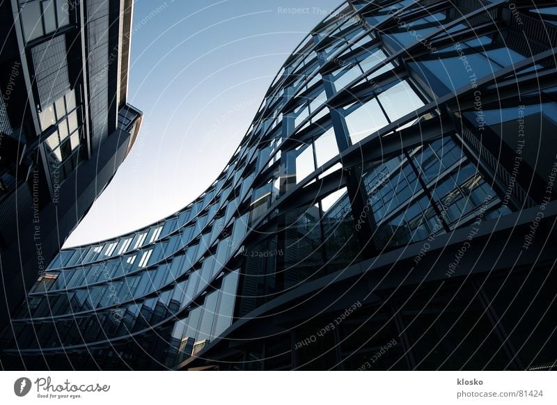 The Wave Window High-rise Facade Building Reflection Waves Undulating Modern Blue Glass Sky Work and employment Business Town Architecture