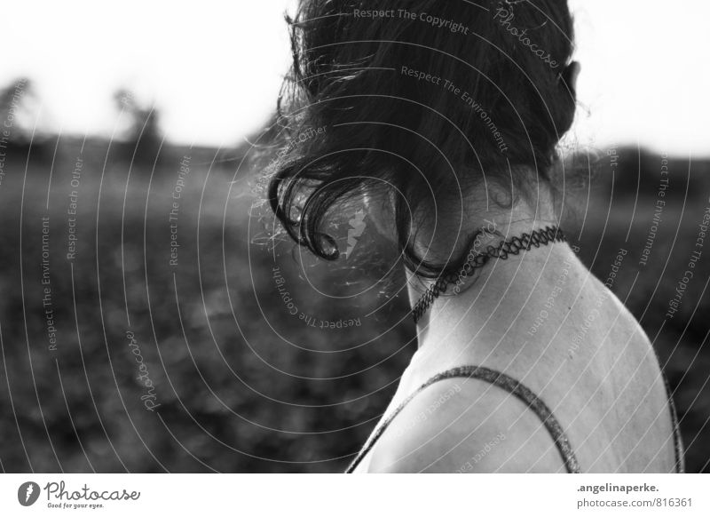 love poem Black & white photo Woman Nature Nape Movement Hair and hairstyles Curl Ponytail Anticipated Looking away