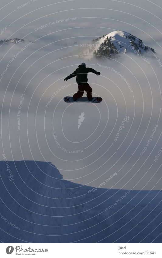 Shifty to no man's land Fog Jump Ski resort Snowboard Driving Snowboarding Trick Style Hoch-Ybrig Sea of fog Freestyle Winter sports Leisure and hobbies Sports