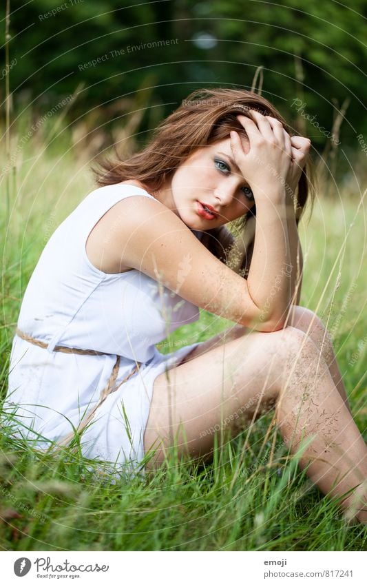 can you see me? Feminine Young woman Youth (Young adults) 1 Human being 18 - 30 years Adults Nature Summer Beautiful weather Grass Meadow Natural Sit