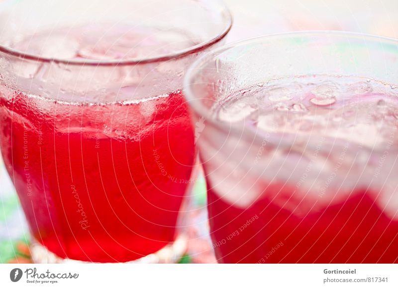refreshment Food Beverage Cold drink Juice Longdrink Cocktail Glass Fresh Delicious Sweet Red Ice cube Lemonade Refreshment Colour photo Studio shot