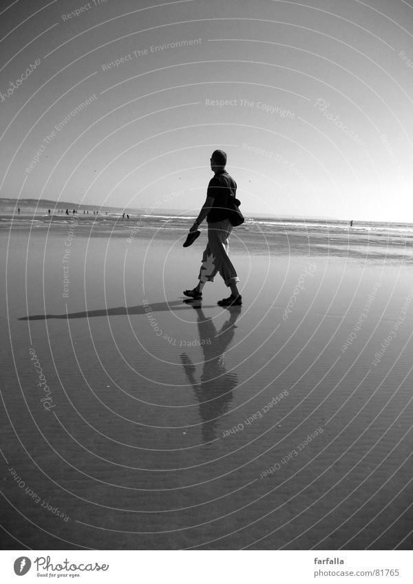 The Shadow Beach Reflection Loneliness 3 Coast man alone lonely Black & white photo