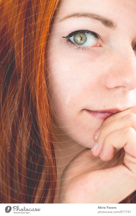 anybody's window Feminine Young woman Youth (Young adults) Face 1 Human being 18 - 30 years Adults Red-haired Long-haired Observe Touch Brown Green Orange Black
