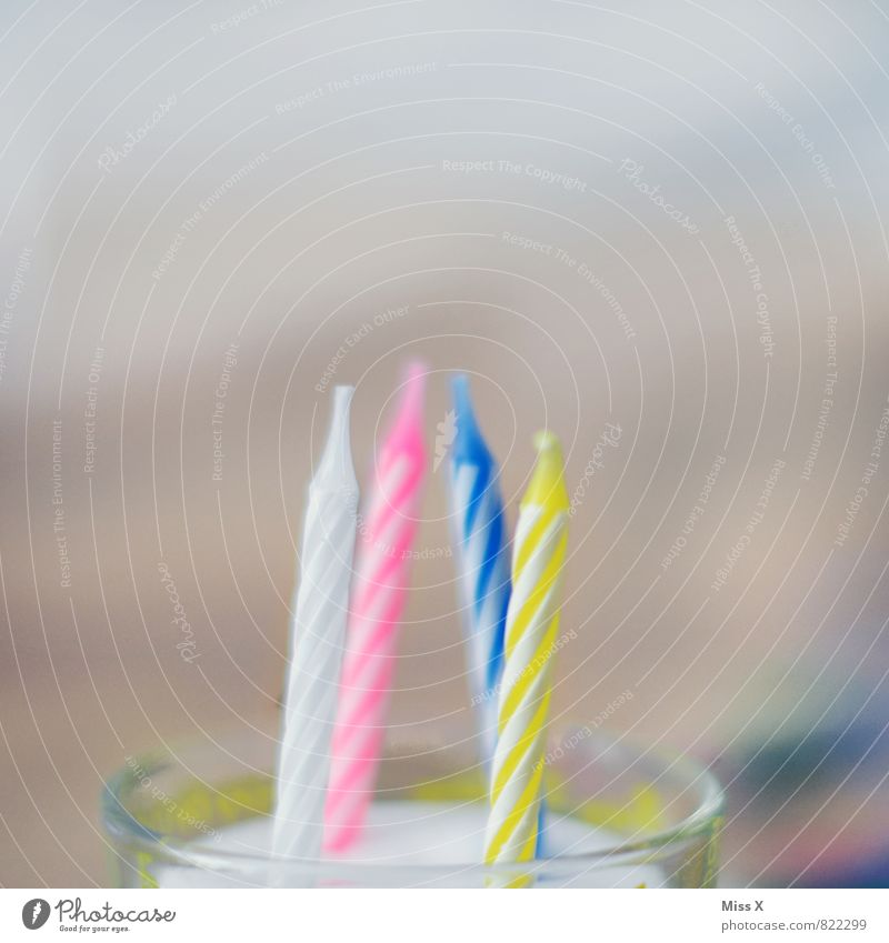 Happy Birthday Food Cake Nutrition Multicoloured Infancy Feasts & Celebrations Birthday cake Candle Glass candle holder 4 Colour photo Close-up Detail Deserted