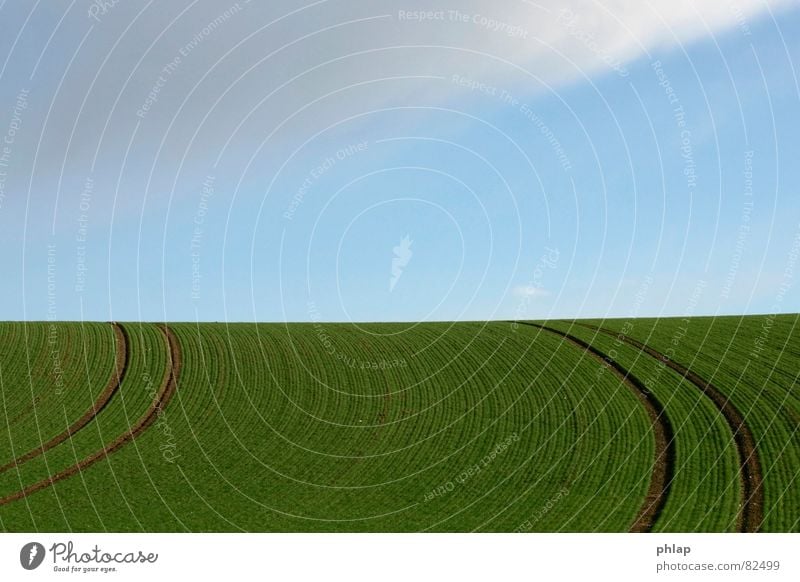 field curve Field Agriculture Lanes & trails Green Cyan Spring Horizontal Calm Far-off places Infinity Bend Landscape Curve Sky Blue curved line Arch