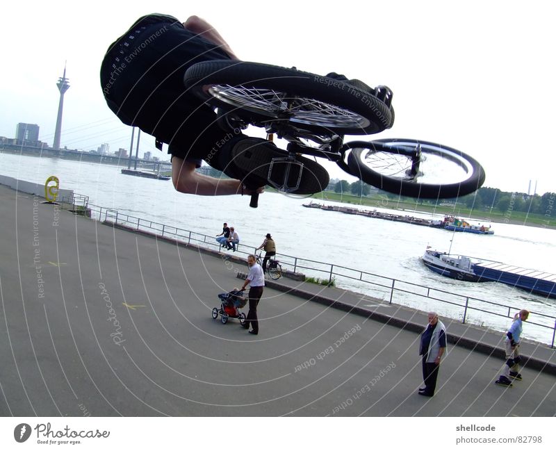 Yeahh Rheinturm Joy BMX bike Duesseldorf Sports Rhine Human being Air Trick jump