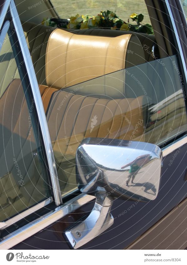 diplomatic Diplomat Beige Red Mirror Rear view mirror Transport Detail Car Opel Seating interior view Interior shot