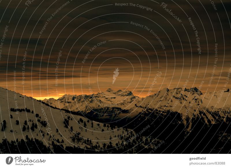 The end of the world in Valais Canton Wallis Switzerland Mountain range Evening Winter sunset twilight Sun Snow Dusk