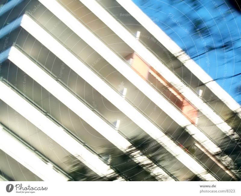 Lomo House House (Residential Structure) Story Stripe White Sun blind High-rise Grid Photographic technology Blue Blur