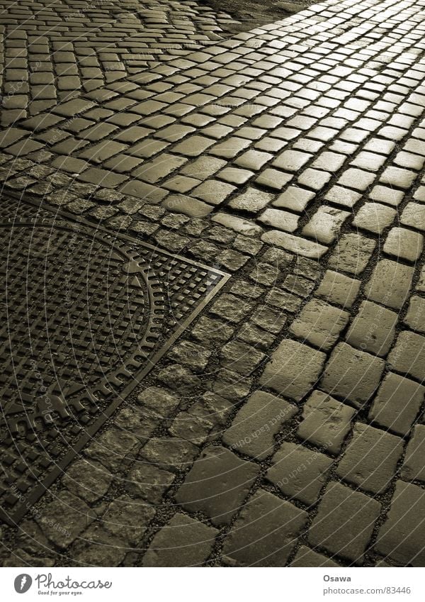 cobblestones Pavement Structures and shapes Gully Granite Steel Seam Approach road Reflection Road traffic Freeway Country road Alley Street Asphalt