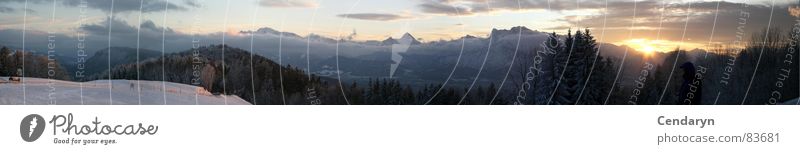 winter panorama Panorama (View) Moody Far-off places Longing Romance Mountain range Evening Sky Sunset Ambient Needs High plain Puppy love Flair Snow Level Dusk