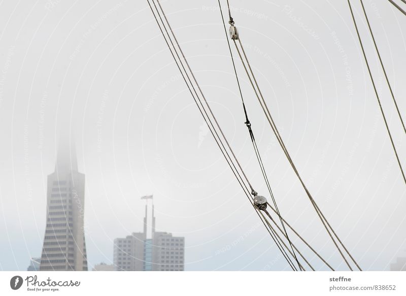 San Francisco Seafarers View USA Fog Dreary Earthquake High-rise Sailing ship Copy Space top Neutral Background