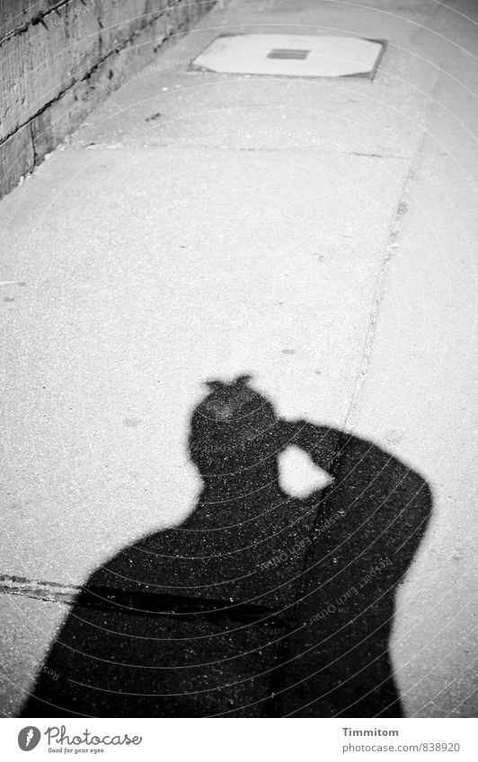 I was a shadow of myself. 1 Human being Wall (barrier) Wall (building) Sidewalk Gully Shadow Silhouette Line Stone Concrete Going Looking Esthetic Dark