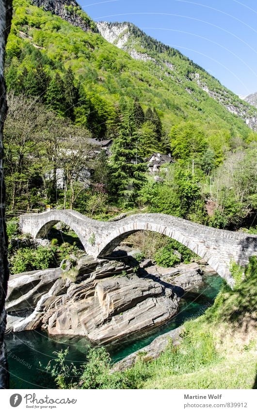 Ponte dei Salti Nature Landscape Rock Alps River Lavertezzo Verzasca valley Canton Tessin Switzerland Europe Bridge Vacation & Travel Colour photo Exterior shot