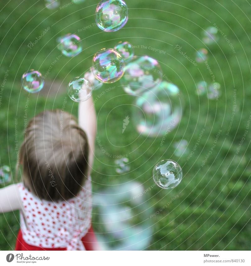 joy Human being Feminine Child Toddler Girl 1 1 - 3 years Crazy Soap bubble Dress Multicoloured Grass Playing Joy Infancy Bubble Floating Hover Dream