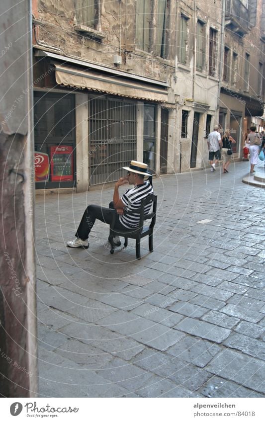 waiting for customers ... Venice Italy Vacation & Travel Boredom Wait Chair Alley Gondolier Pedestrian precinct Places Patient Indigenous Townsfolk