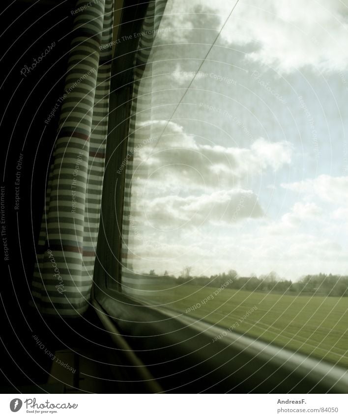 on the train Train travel Railroad Vacation & Travel Dream Dreamily Sleep Think Window Dirty Drape Curtain Longing Driving Speed Express train Boredom