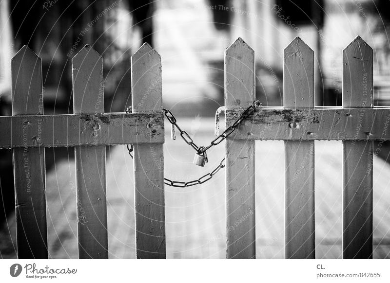 exclusive Lock Protection Safety Bans Lanes & trails Chain Fence Closed Barrier Main gate Entrance Wooden fence Gate Dismissive Black & white photo