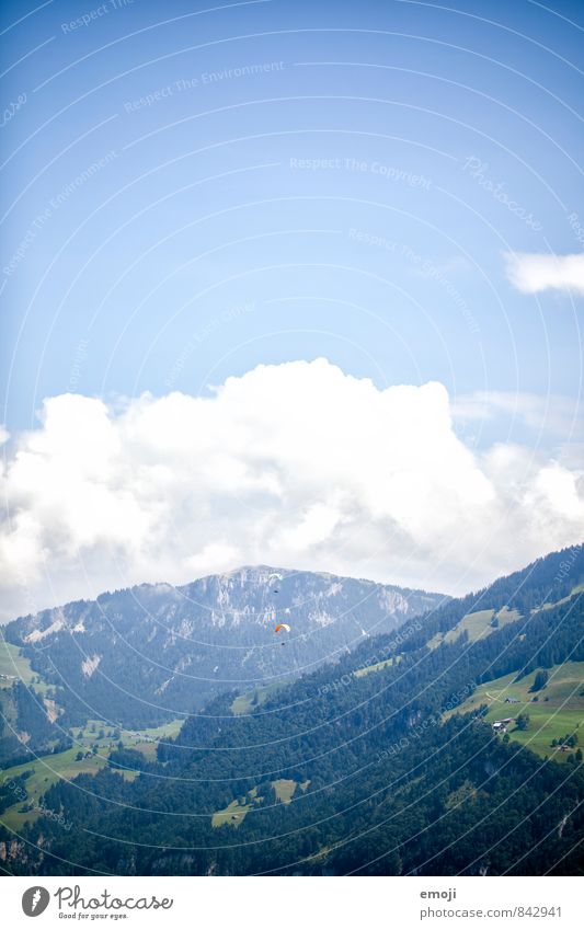 back there Environment Nature Sky Beautiful weather Alps Mountain Natural Blue Paraglider Paragliding Freedom Air Colour photo Exterior shot Deserted