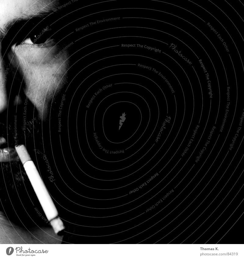 Smoking still kills Tobacco products Pulmonary disease Portrait photograph Black Cigarette Light Cancer Man Face Black & white photo Cigarette Butt