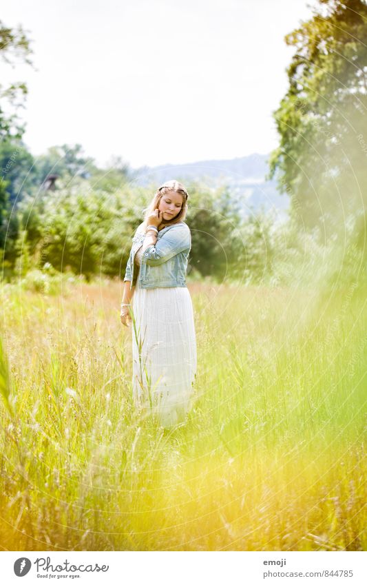 yellowish-green Feminine Young woman Youth (Young adults) 1 Human being 18 - 30 years Adults Environment Nature Landscape Beautiful weather Meadow Natural
