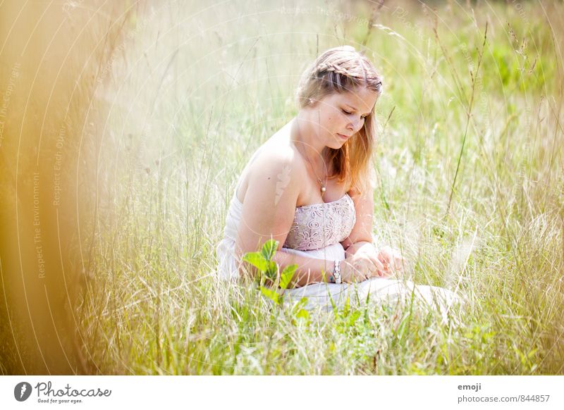 meadow Feminine Young woman Youth (Young adults) 1 Human being 18 - 30 years Adults Environment Nature Landscape Summer Beautiful weather Meadow Field Natural