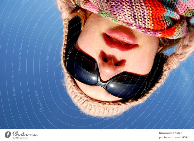 What are you looking at? Freeze Sunglasses Cold Scarf Cap Lips Safety (feeling of) Illuminate Facial expression Braids Multicoloured Opinion Under