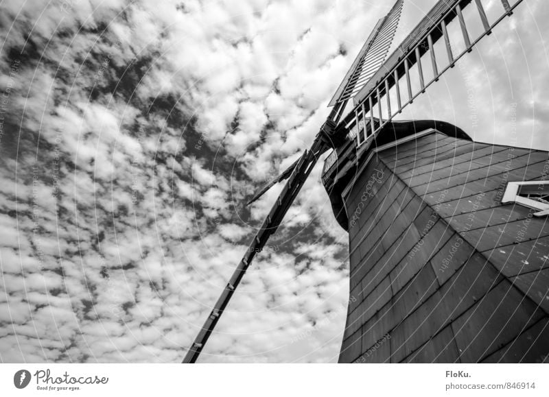dramatic mill Nature Sky Clouds Weather Threat Dark Mill Windmill vane Pinwheel Black & white photo Exterior shot Deserted Day
