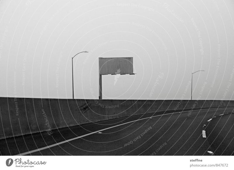 wall of fog Nature Fog San Francisco Road traffic Motoring Street Exceptional Eerie Wall of fog Black & white photo Exterior shot Copy Space top