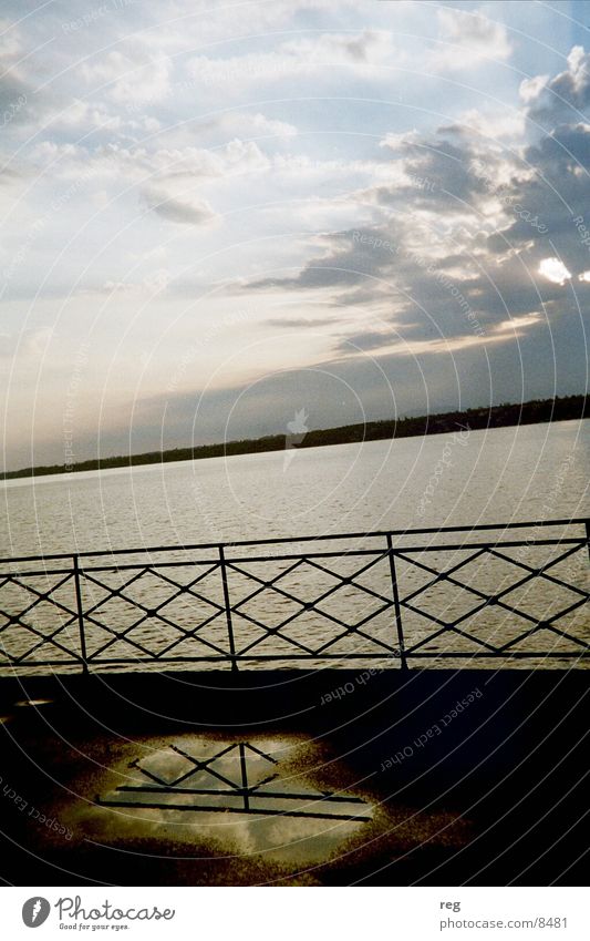 sunrise Lake Clouds Reflection Moody Water Handrail Sun Sky